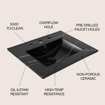 Ancillary 3-Hole 20 in. W x 18.25 in. D Classic Contemporary Rectangular Ceramic Single Sink Basin Vanity Top